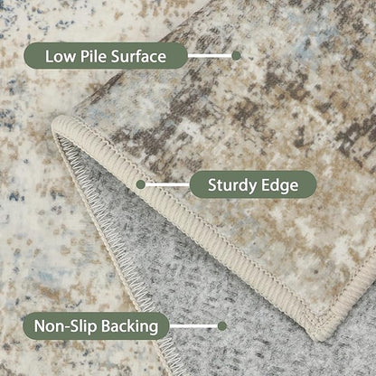 BEIMO Area Rugs 8x10 for Living Room Bedroom, Modern Abstract Machine Washable Rug, Large Soft Low Pile Floor Carpet with Non Slip Backing for Dining Room, Blue/Taupe