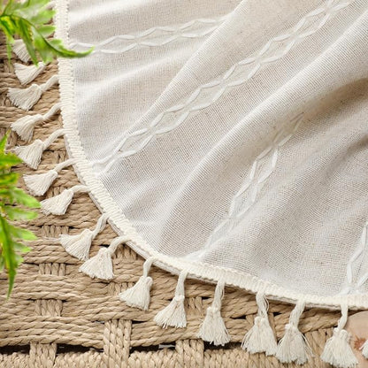 Boho 80% Blackout Curtains with Gray Liner 90 Inches Long 2 Panels Set, Beige Linen Blend Drapes with Tassels and Cotton Embroidered for Living Room Bedroom