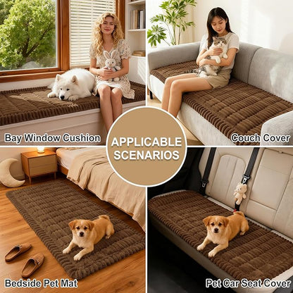 hyha Couch Covers for Dogs Washable, Non Slip Plush Dog Sofa Protectors, Fuzzy Pet Couch Covers for 3 Cushion Sofa Pet Friendly (Brown, 27.6" x 88")