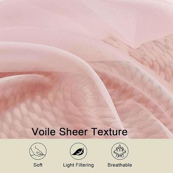 Blush Sheer Curtains for Bedroom Living Room 96 Inches Long 2 Panels, Modern Airy Soft Lightweight Rod Pocket Light Filtering Sheer Curtains Drapes, Blush, Each 42" Wx96 L Inch