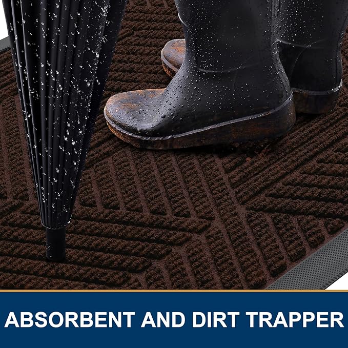 Smiry Front Door Mat Outside Entrance, Heavy Duty Sturdy Natural Rubber Doormat, Trap Dirt and Moisture, Easy Clean Low Profile Mats for Indoor Outdoor Entry, Irregular Triangle (47x32, Deep Brown)