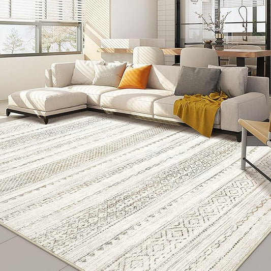 Nakagishi Area Rugs 9x12 Living Room Rug: Washable Boho Large Neutral Modern Soft Stain Resistant Indoor Floor Non-Slip Moroccan Carpet for Bedroom Nursery Kids Playroom Office Dining Room- Colorful