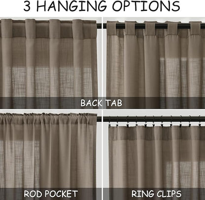 Dark Taupe Linen Curtains 84 Inches Long for Bedroom Back Tab Light Filtering Privacy Semi Sheer Curtains Modern Farmhouse Decor Dark Taupe Cotton Textured Curtain for Living Room 2 Panels 52x84