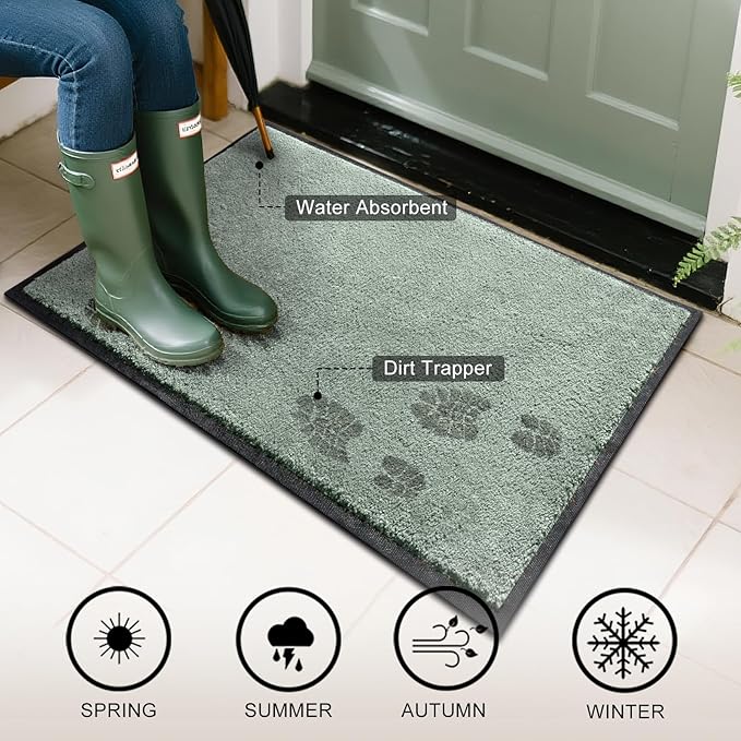 Mibao Dirt Trapper Door Mat for Indoor Outdoor, Waterproof All-Season, All-Weather Doormat, Heavy Duty Non-Slip Entrance Rug, Low Profile Absorbent Entrance Mat Carpet, 72" x 48", Green
