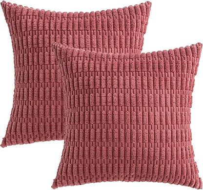 MIULEE Pack of 2 Corduroy Decorative Throw Pillow Covers 20x20 Inch Soft Boho Striped Pillow Covers Modern Farmhouse Home Decor for Sofa Living Room Couch Bed Cranberry Red