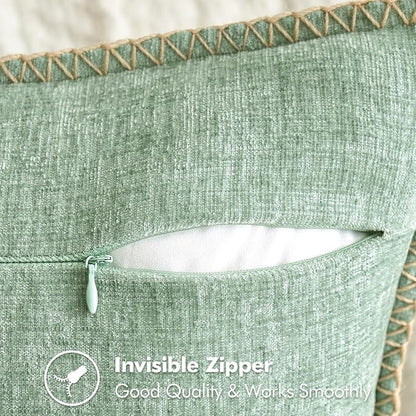 MIULEE Pack of 2 Couch Throw Pillow Covers 20x20 Inch Greyish Green Farmhouse Decorative Pillow Covers with Stitched Edge Soft Chenille Solid Dyed Spring Pillow Covers for Sofa Bed Living Room
