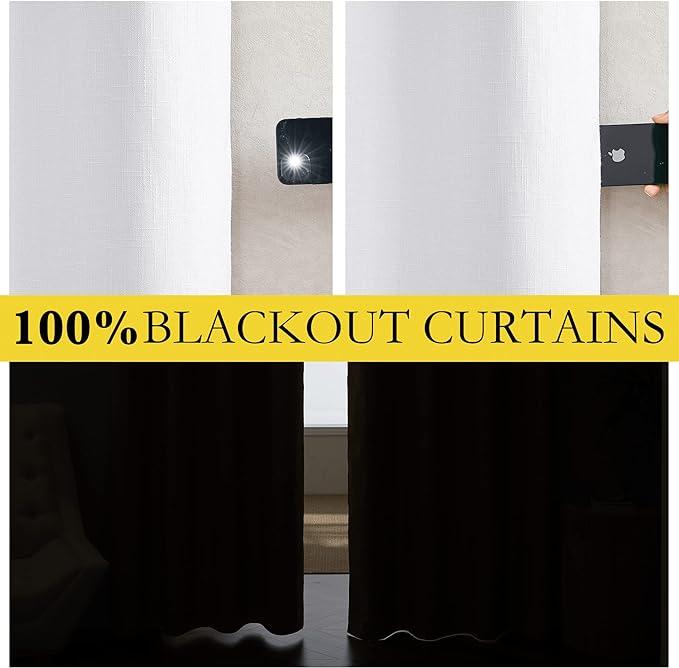 NICETOWN 100% Absolutely Blackout Linen Curtains with Thermal Insulated White Liner, White, 42 inches Wide, 45 inches Length Energy Saving Curtains for Cupboard 2 Panels Set, Vertical Blinds