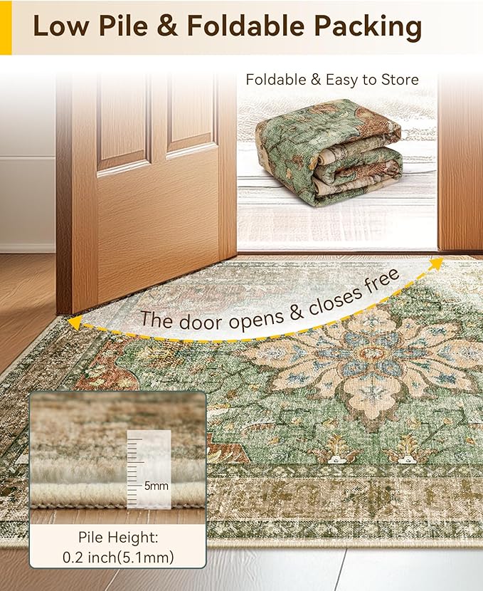 Area Rugs 3'x12' Runner Rug Non Slip Washable for Kitchen Hallway Bedroom Beside Laundry Room Bathroom Rug, Floor Carpet, Brick Red Rust Neutral Brown Burnt Orange Green
