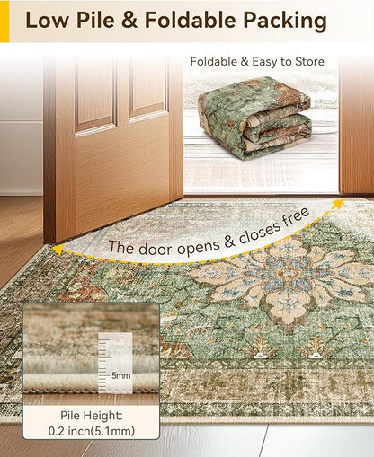 Area Rugs 3'x12' Runner Rug Non Slip Washable for Kitchen Hallway Bedroom Beside Laundry Room Bathroom Rug, Floor Carpet, Brick Red Rust Neutral Brown Burnt Orange Green