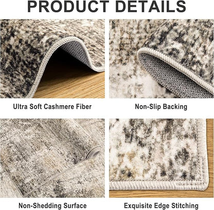 Area Rugs 10x14 Living Room - Washable Rug Modern Abstract Soft Large Neutral Non-Slip Carpet Indoor Floor Thin Carpets for Bedroom Dining Room Farmhouse Nursery Home Office Brown Black Grey