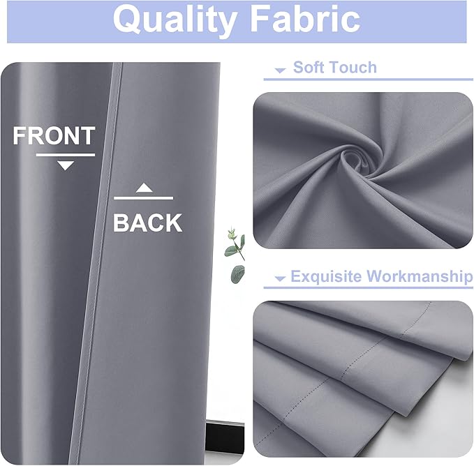 Simplebrand Ava Silver Grey Short Blackout Curtains for Bedroom 54 Inches Long 2 Panels, Solid Thermal Insulated, Energy Saving Window Treatment Curtains Blackout Drapes, W40 x L54 Inch, Silver Grey