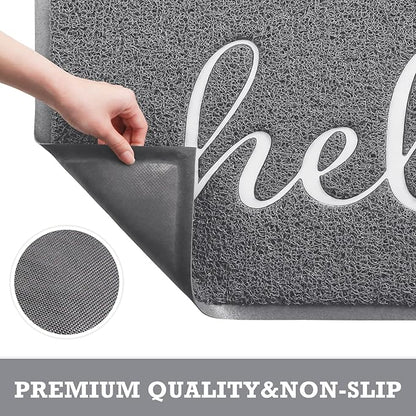 CozyBounty Door Mat Hello Mats Outdoor Indoor Non-Slip Doormat for Entryway Low-Profile Floor Mat for Yard, Garage, High Traffic Areas (36"x24", Grey)