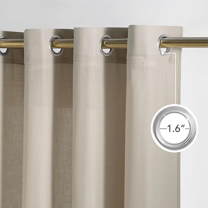 NICETOWN Cocoa Cream Linen Curtains for Living Room, Grommet Thick Flax Semi Sheer Window Treatments Privacy Assured with Light Filtering Drapes for Bedroom, W55 x L96, 2 Panels