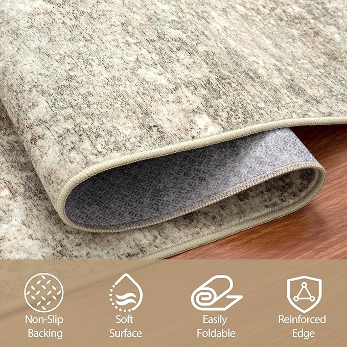 Round Rug 8ft Circle Rug Washable: Carpet Circular Area Rug for Entryway Kitchen Bedroom Dining Room Living Room Large 8 Feet Abstract College Dorm Non Slip Low Pile Beige Brown