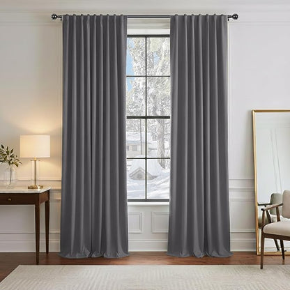 PONY DANCE Blackout Curtains 84 inches Long 2 Panels Set - Thermal Insulated Back Tab/Rod Pocket Drapes for Bedroom and Living Room, 52 Inches Wide, Gray