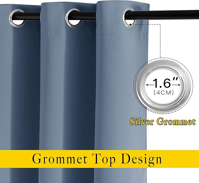 NICETOWN Stone Blue Blackout Curtains 90 inches Long, Grommet Thermal Insulated Room Darkening Window Treatments Voice Reducing for Bedroom/Patio Door, 2 Panels, W52 x L90