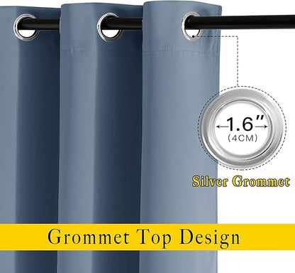 NICETOWN Stone Blue Curtains 84 inch Length 2 Panels, Grommet Thermal Insulated Window Treatments Light & Sound Reducing Drapes for Living Room/Bedroom, W46 x L84