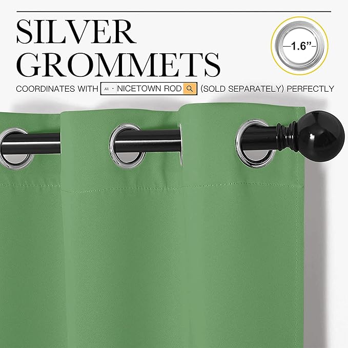 NICETOWN Blackout Draperies Curtains for Kids Room, Forest Green, Set of 2, 70 by 84 inches, Window Treatment Thermal Insulated Solid Grommet Blackout Drape Panels for Bedroom