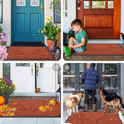 Smiry Front Door Mat Outside Entrance, Heavy Duty Sturdy Natural Rubber Doormat, Trap Dirt and Moisture, Easy Clean Low Profile Welcome Floor Mats for Indoor Outdoor Entry, 35X23 Inch, Burnt Orange