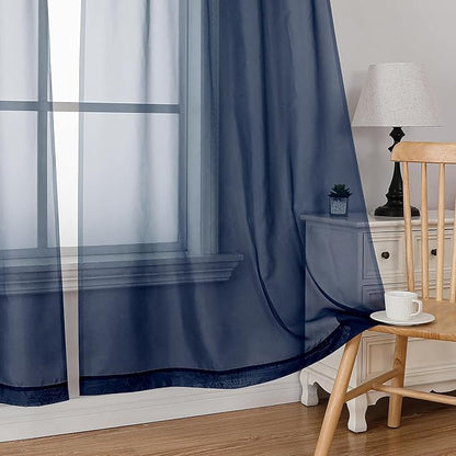 Simplebrand Navy Tier Curtains for Kitchen 24 Inches Long 2 Panels Set, Rod Pocket Cafe Curtain Light Filtering Sheer Short Curtains for Bathroom/Basement Half Window 42 x 24 Inch, 2Pcs, Navy