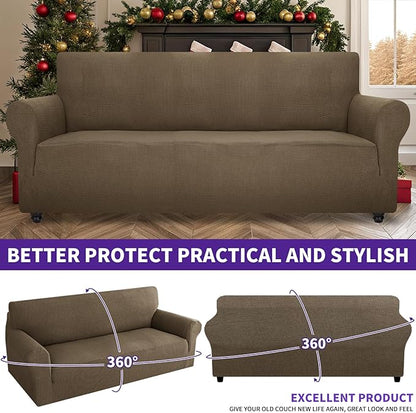 ZNSAYOTX Super Stretch Couch Cover (72"-92") Universal Sofa Covers with Elastic Bottom, Dog Cat Pets Friendly Washable Furniture Protector Fitted Sofa Slipcovers Stay in Place (Brown, Sofa)