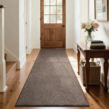 FinRèc 2x6 Washable Runner Rugs for Kitchen Hallway Bedroom, Low Pile Thin Rug Solid Color, Non-Slip Carpet Indoor for Home Decor (Brown)