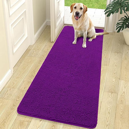 OLANLY Dog Door Mat for Muddy Paws 70x24, Absorbs Moisture and Dirt, Absorbent Non-Slip Washable Doormat, Quick Dry Chenille Mud Mat for Dogs, Entry Indoor Entryway Carpet for Inside Floor, Purple