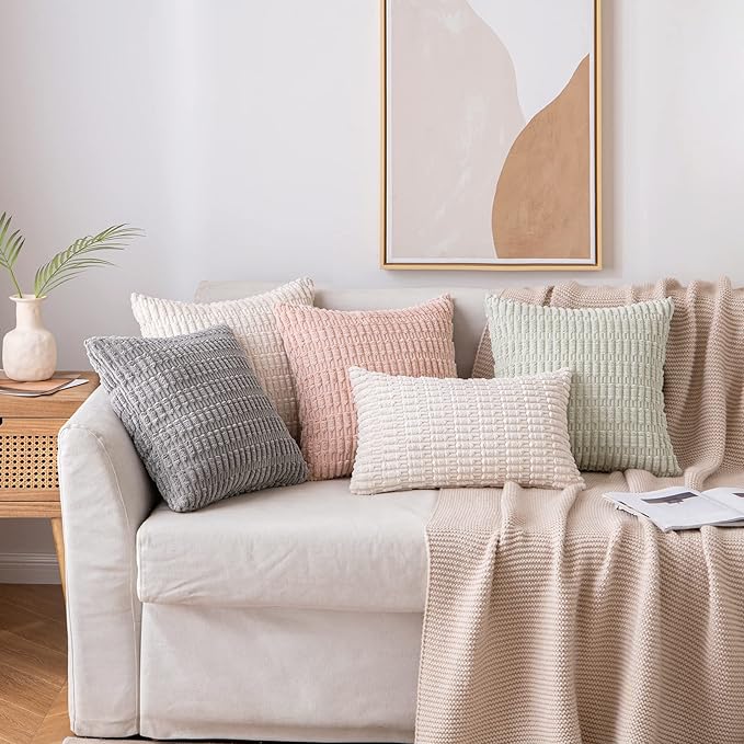 MIULEE Pack of 2 Corduroy Decorative Throw Pillow Covers 16x16 Inch Soft Boho Striped Pillow Covers Modern Farmhouse Home Decor for Sofa Living Room Couch Bed Light Grey
