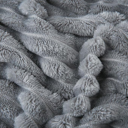 Grey Fleece Throw Blanket 60”×80” for Couch Sofa Bed,Super Soft Cozy Plush Microfiber Flannel Blanket with Stripes Design Lightweight for Adults,Woman,Girls