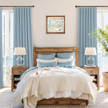 Dusty Blue Blackout Curtains for Nursery 54 Inch Length 2 Panel Chic Linen Look Short Thick Privacy Lightweight Grey Blue Light Blocking Room Darkening Curtain for Kids Bedroom Back Tab Pocket 54 Long