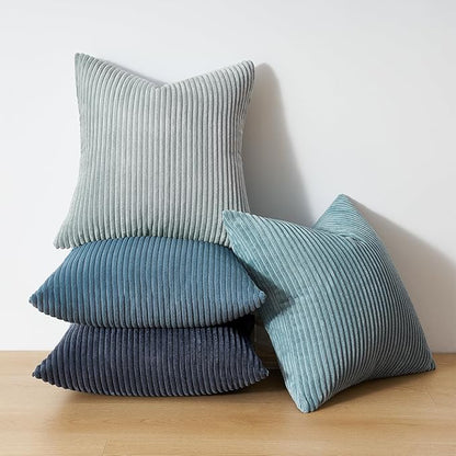 Topfinel BlueGray Decorative Throw Pillow Covers 16x16 Inch Set of 4,Soft Accent Corduroy Striped Gradient Color Small Cushion Cover for Beach,Patio,Balcony,Couch Living Room,Summer Home Decor