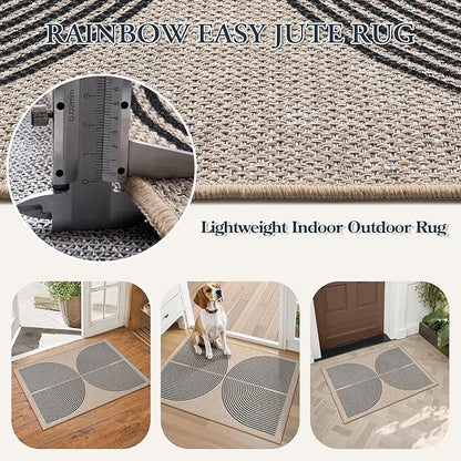 Lahome Enfys Rainbow Easy Jute Rug, 20"x32" Front Door Welcome Mat Non Slip Entry Way Rugs Indoor, Farmhouse Nature Washable Non Shedding Low Pile Floor Carpet for Porch