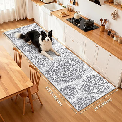 HEBE Hallway Runner Rug 3'x12' Washable Vintage Distressed Area Rugs Non Slip Laundry Rug Runner Boho Floor Carpet Runners for Hallways Entryway Laundry Room Kitchen Bathroom