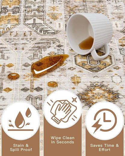 Madane Hallway Runner Rug 3x18 - Kitchen Rugs 18ft Washable Entryway Rug Vintage Kitchen Runners Non Slip Indoor Area Rug Farmhouse Carpet Runner for Bathroom Living Room Bedroom, Brown/Gold