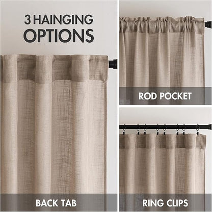 MIULEE Taupe Linen Curtains 84 Inch Length 2 Panels for Bedroom Living Room, Soft Thick Linen Textured Natural Window Drapes Semi Sheer Light Filtering Back Tab Rod Pocket Burlap Look Decor