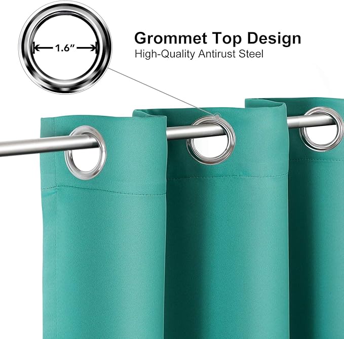 ChrisDowa Small Window Curtains for Kitchen and Bedroom - Grommet Short Thermal Insulated Room Darkening Curtains (2 Panels, Teal, 42 x 36 Inch)