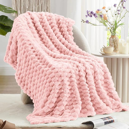 EXQ Home Fleece Blanket Twin Size for Couch or Bed - 3D Imitation Turtle Shell Jacquard Decorative Blankets - Cozy Soft Lightweight Fuzzy Flannel Blanket Suitable for All Seasons(60"×80",Pink)