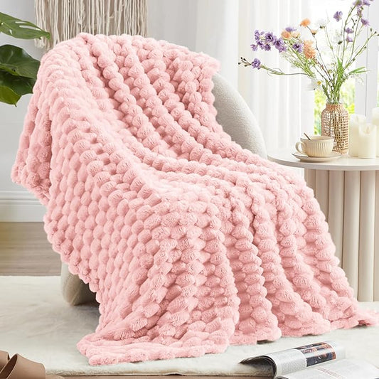 EXQ Home Fleece Blanket Twin Size for Couch or Bed - 3D Imitation Turtle Shell Jacquard Decorative Blankets - Cozy Soft Lightweight Fuzzy Flannel Blanket Suitable for All Seasons(60"×80",Pink)