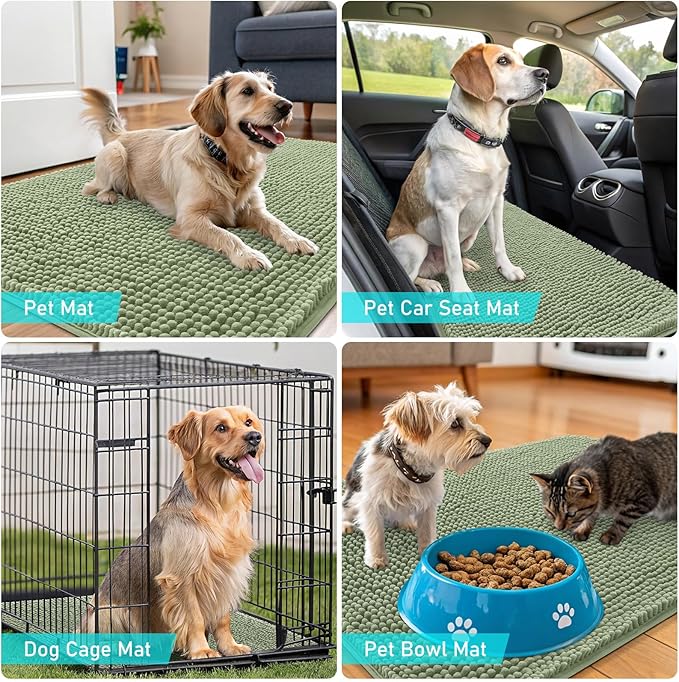OLANLY Dog Door Mat for Muddy Paws 30x17, Absorbs Moisture and Dirt, Absorbent Non-Slip Washable Doormat, Quick Dry Chenille Mud Mat for Dogs, Entry Indoor Entryway Carpet for Inside Floor, Sage Green