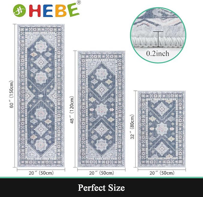 HEBE Boho Kitchen Rug Sets 3 Piece with Runner Non Slip Kitchen Rugs and Mats Washable Kitchen Mats for Floor Thick Kitchen Floor Mat Carpet Runner Rugs for Hallway Laundry Holiday Decor