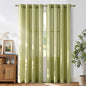 NICETOWN Fresh Green Linen Farmhouse Curtains 96 inches Long, Grommet Thick Flax Semi Sheer Window Treatments Privacy Assured with Light Filtering for Bedroom, W55 x L96, 2 Panels
