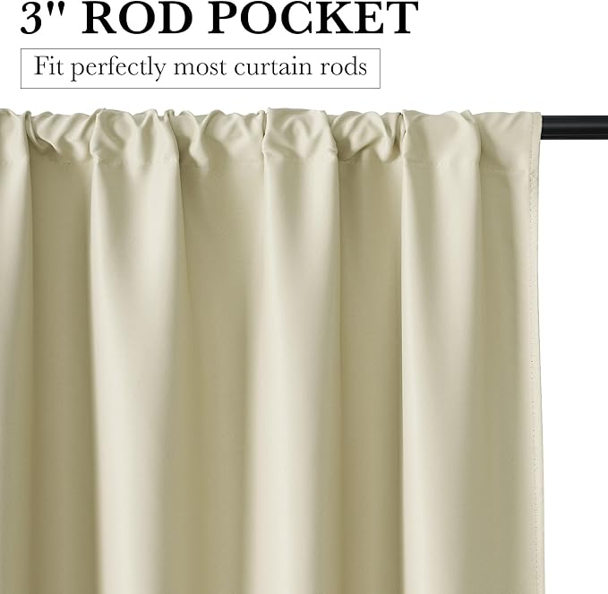 RYB HOME Bedroom Blackout Curtains 80 inches Long, 100% Blackout Thermal Insulated Noise Reducing Curtains for Living Room Nursury, 42 inches Wide by 80 inches Long, Beige