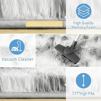 LOCHAS Ultra Soft Indoor Modern Area Rugs 8 x10, Fluffy Living Room Carpets for Children Bedroom Home Decor Nursery Rug, Tie-Dyed Grey & White