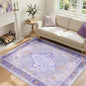 Area Rugs 4'x6' Washable Non-Slip, Floral Vintage Distress Print Pattern Medallion Carpet for Living Room Bedroom Dining Room, Light Purple Brown