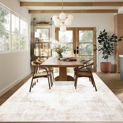 Area Rug 10x14 Vintage Rugs: Large Washable Living Room Rug Retro Medallion Distressed Soft Low Pile Non-Slip Rugs Indoor Floor Carpet for Bedroom Nursery Dining Table Office (Beige,10'x14')