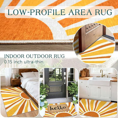 Boho Outdoor Rug - 28" x 43" Front Door Mat Indoor Outside Entrance Non-Slip Washable Outdoor Mat Orange Entry Rug for Entryway Entrance Kitchen Bedroom Layered Doormat for Front Porch Decor