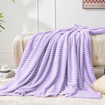 BEDELITE Fleece Throw Blanket for Couch – 3D Ribbed Jacquard Soft and Warm Decorative Fuzzy Blanket – Cozy, Fluffy, Plush Lightweight Pastel Lilac Throw Blankets for Bed, Sofa, 50x60 inches