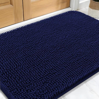 OLANLY Dog Door Mat for Muddy Paws 30x20, Absorbs Moisture and Dirt, Absorbent Non-Slip Washable Doormat, Quick Dry Chenille Mud Mat for Dogs, Entry Indoor Entryway Carpet for Inside Floor, Navy Blue