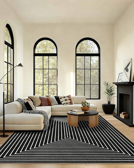 Latte&Fog 8x10 Area Rugs for Living Room, Large Modern Abstract Washable Rug, Boho Non Slip Low Pile Carpet for Indoor Bedroom Dining Room, Office, Dorm, Classroom, Farmhouse and Kids Room