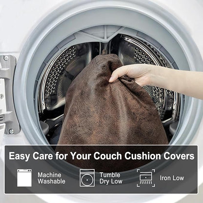 Leather Look Couch Cushion Covers Sofa Seat Slipcovers Sets Couches Furniture Protector for Sectional Armchair Loveseat Pets Kids Stretch Spandex Fabric (1 Cushion Armchair, Dark Brown)